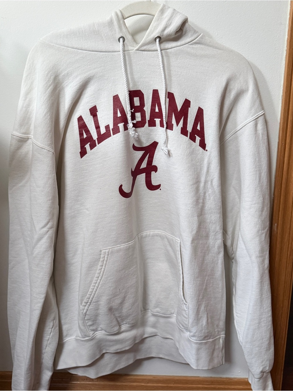 Vintage White Champion Alabama hoodie with Crimson Logo